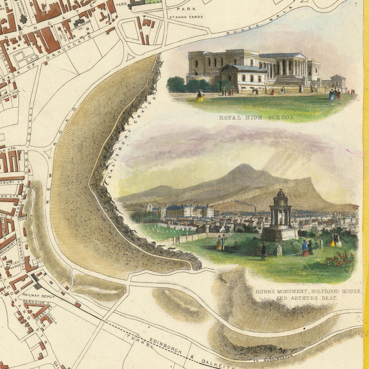 Old Edinburgh Map | Plan of the City of Edinburgh, Scotland | 1851 | Vintage Scottish Print | Old Map Wall Decor