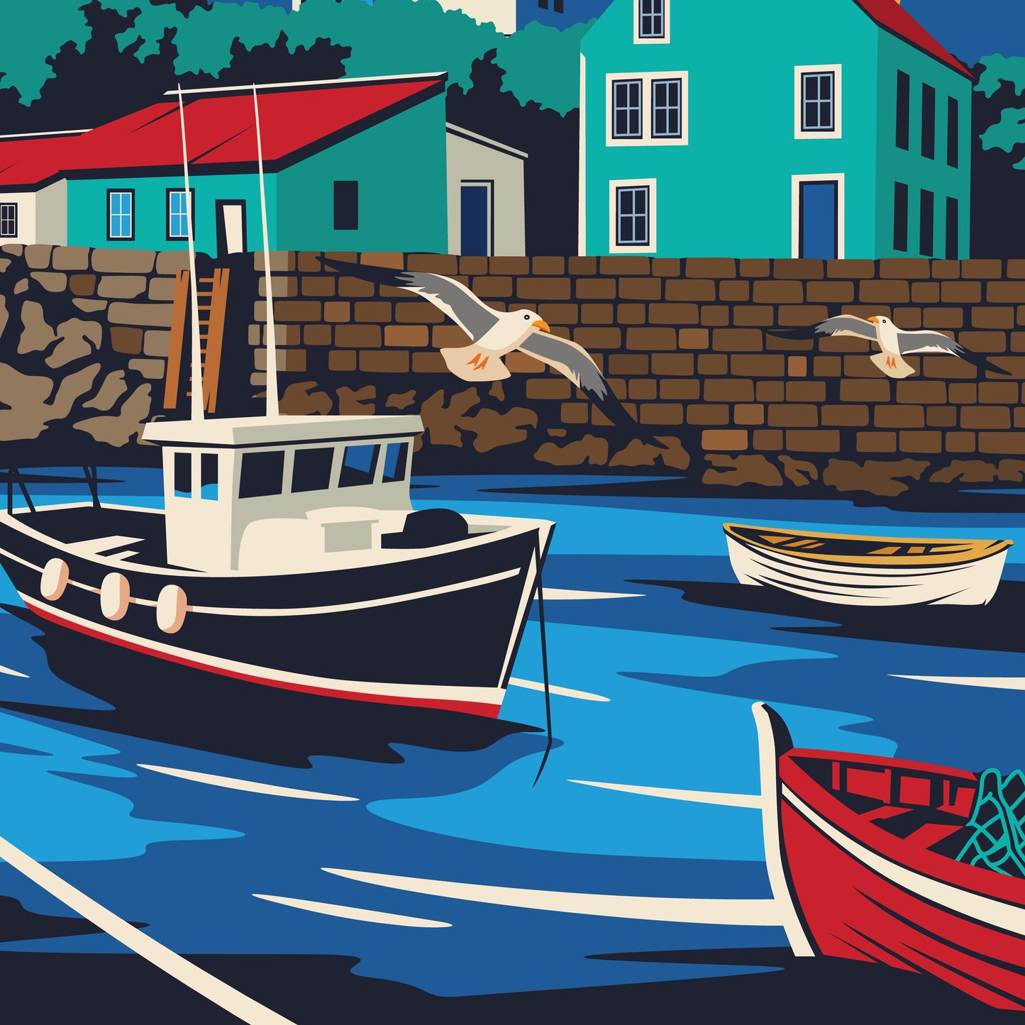 St Abbs Print - Berwickshire Travel Poster - St Abb's Harbour