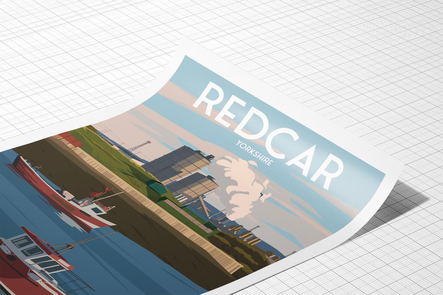 Redcar Travel Poster - Fishing Boats & Power Station Print