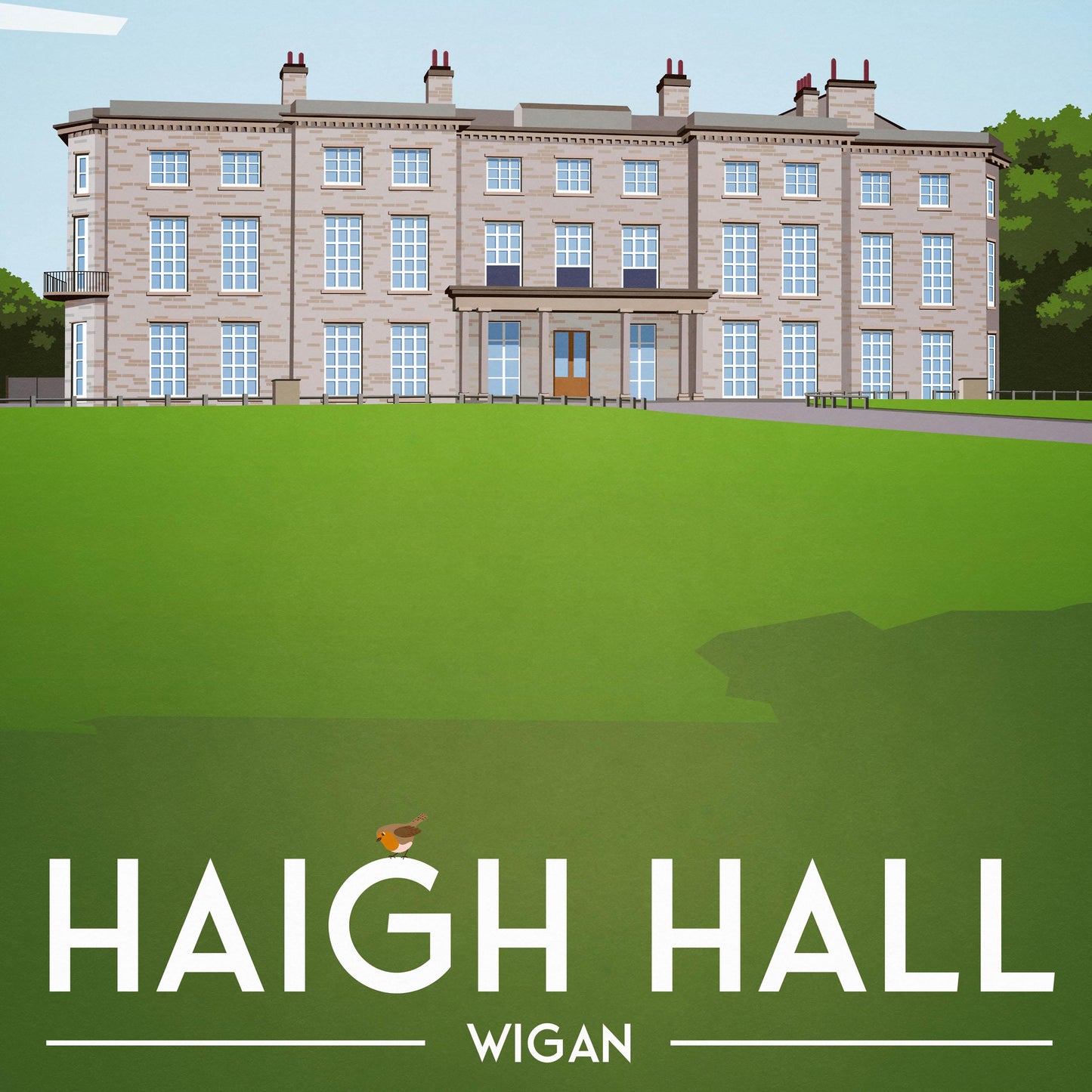 Haigh Hall, Wigan Travel Poster – Vintage Style Wall Art Print (A4, A3, A2, A1)