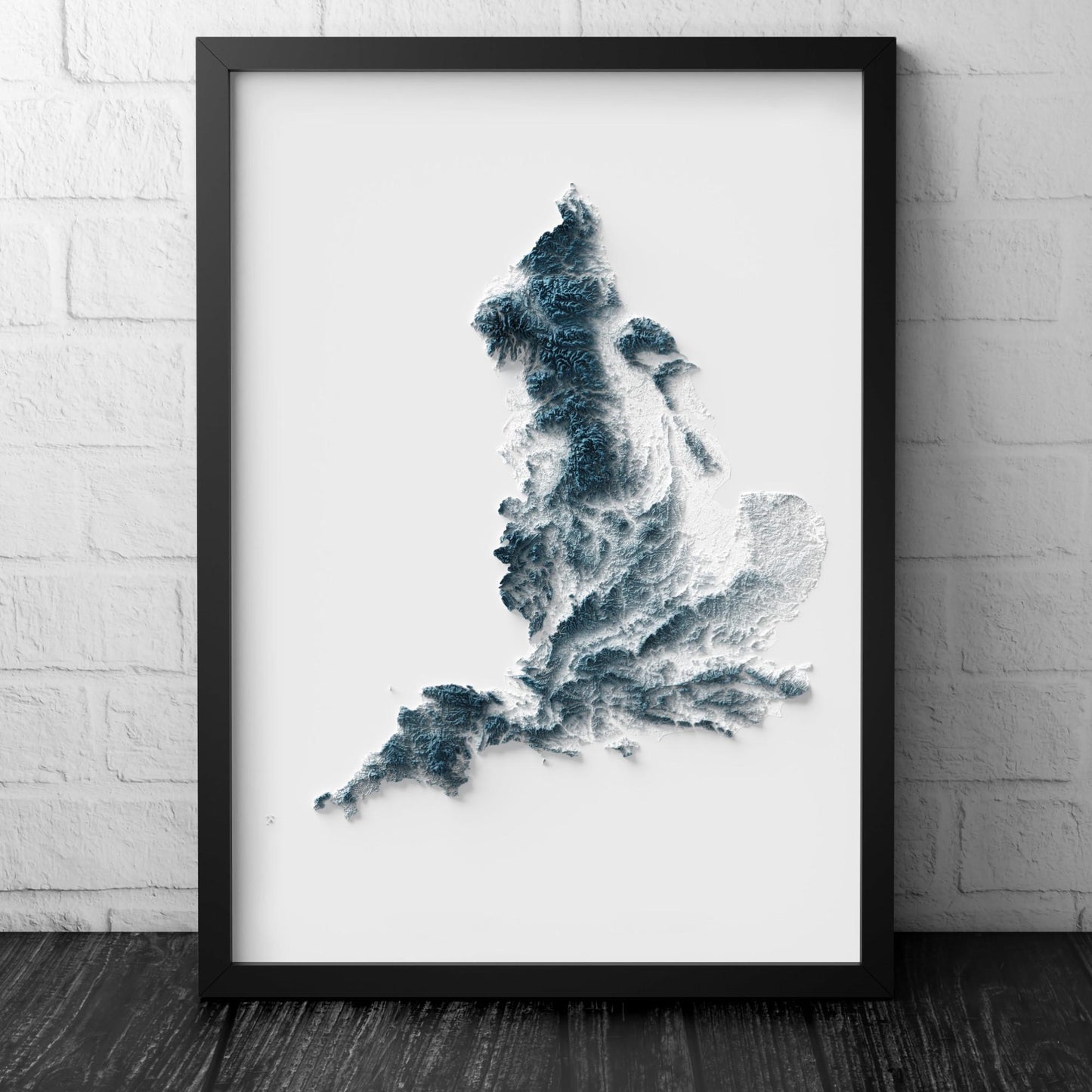 England Map - 2D Print - British Islands Geology - 2D Shaded Relief Map