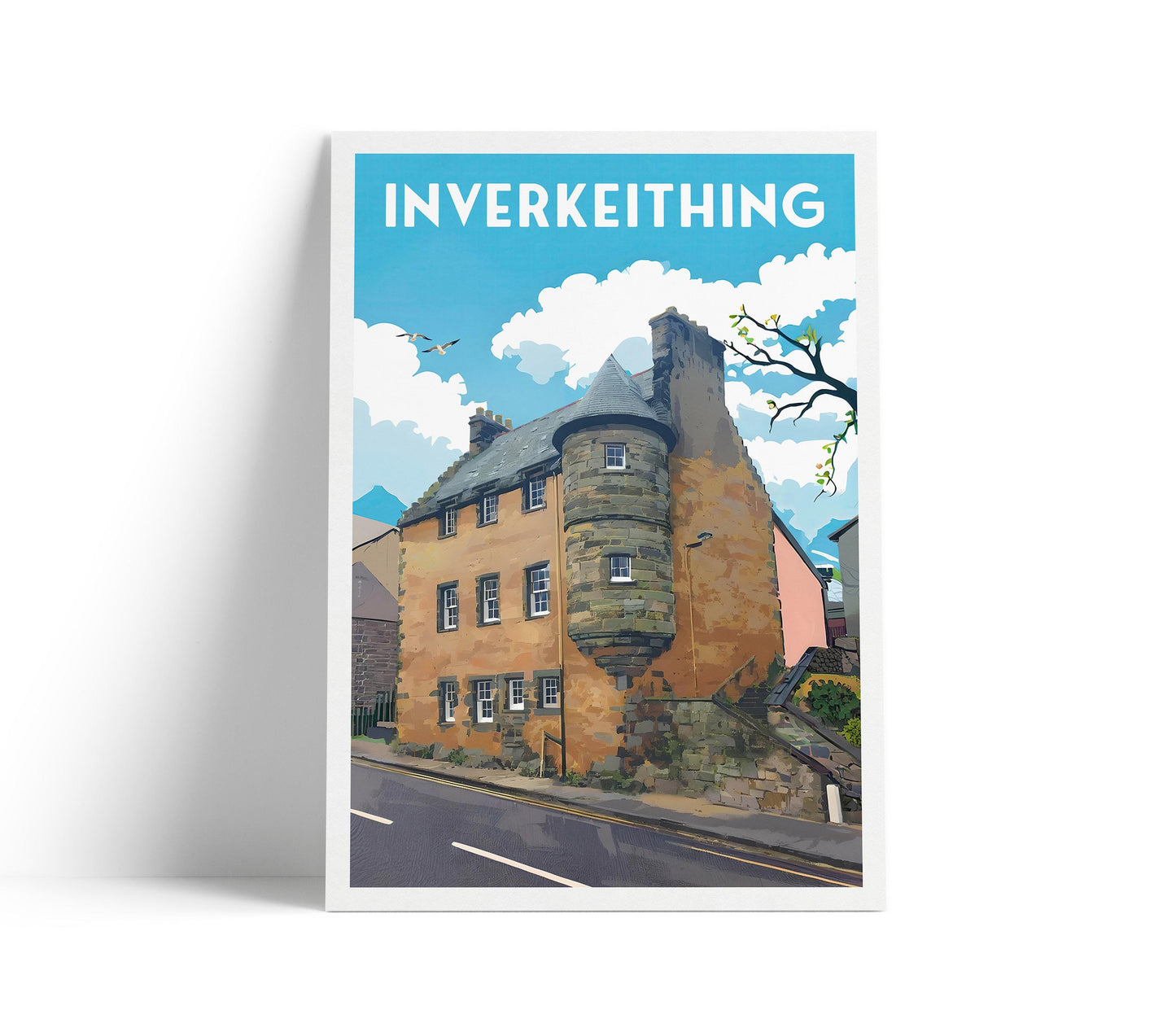 Inverkeithing Travel Poster – Featuring Fordell Lodging - Historic Building - Scottish Wall Art