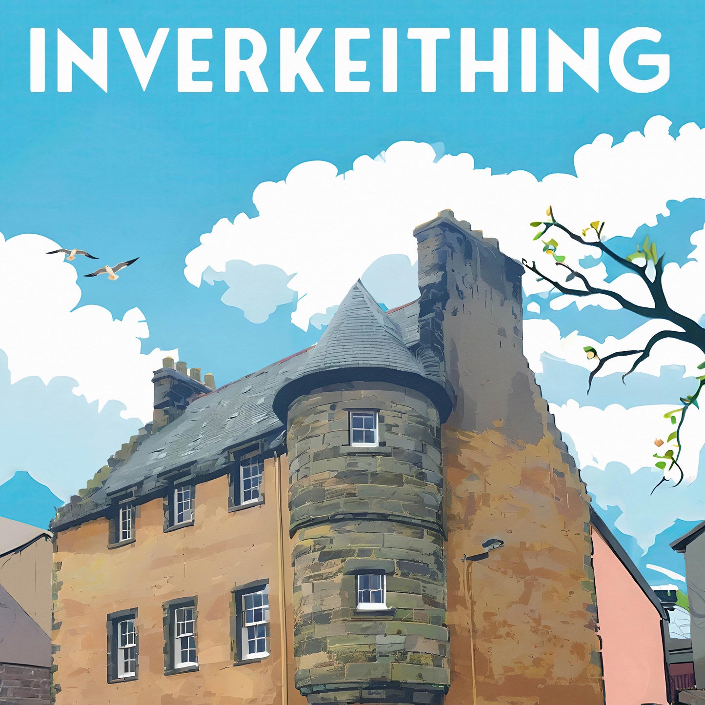 Inverkeithing Travel Poster – Featuring Fordell Lodging - Historic Building - Scottish Wall Art