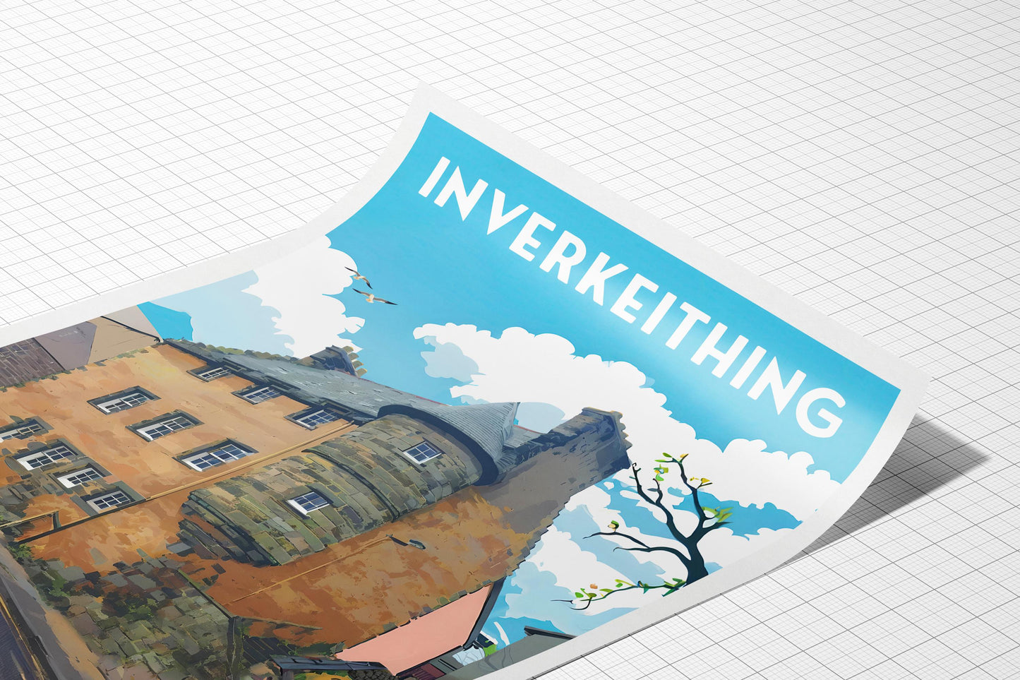 Inverkeithing Travel Poster – Featuring Fordell Lodging - Historic Building - Scottish Wall Art