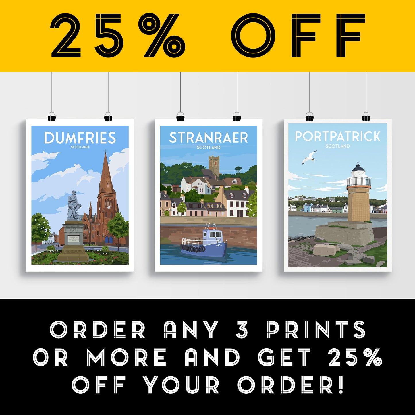 Stranraer Travel Poster Print | Scottish Coastal Wall Art | A4 to A1 Sizes | Matt or Satin Finish