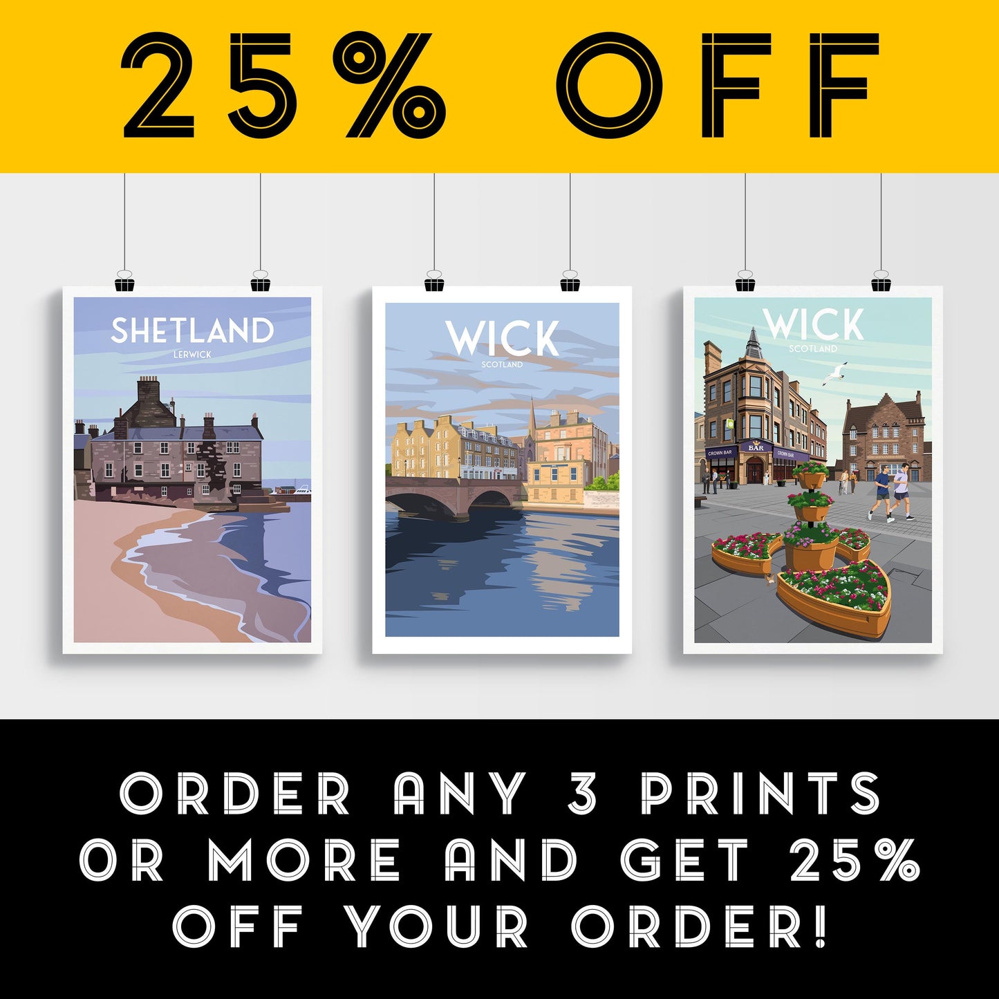 Wick Travel Poster | Caithness Scotland Wall Art Print | A4 to A1 Sizes | Matt or Satin Finish