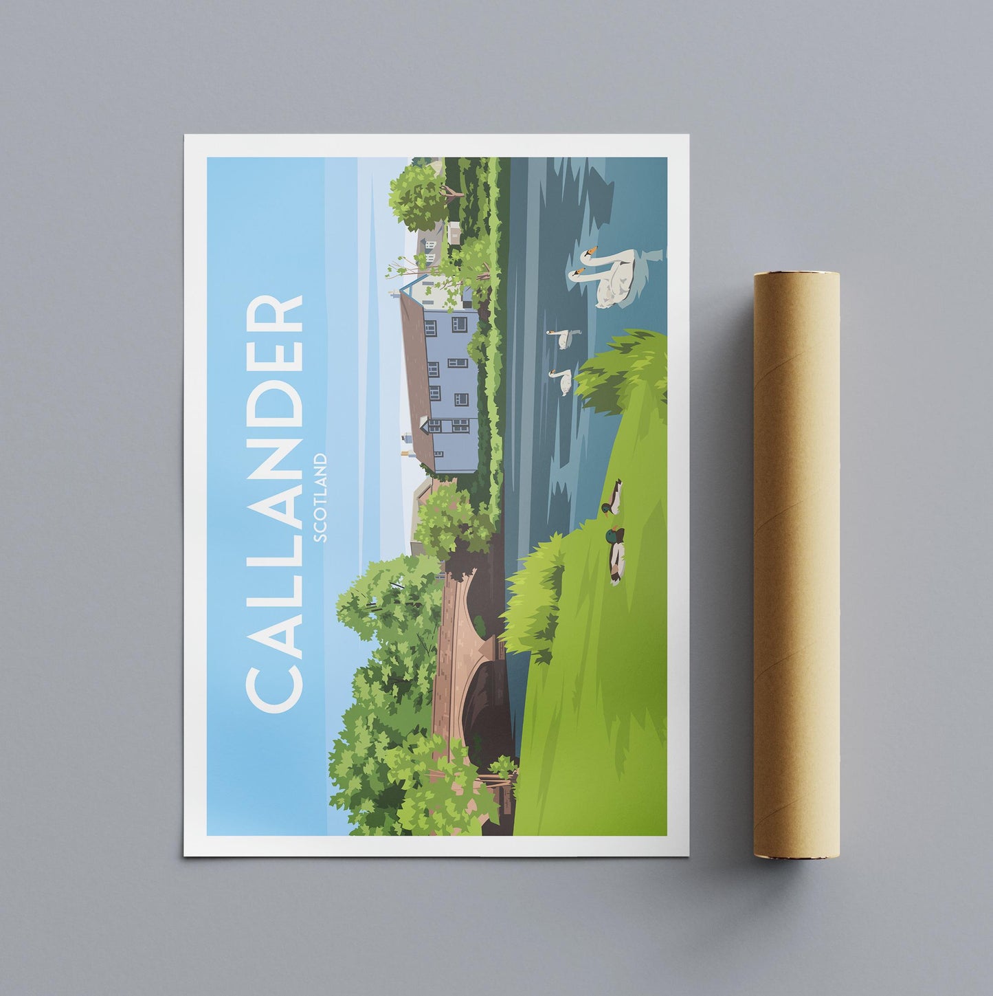 Callander Travel Poster | Scottish Village Wall Art | River Teith Print | A4 A3 A2 A1 | Matt or Satin Finish