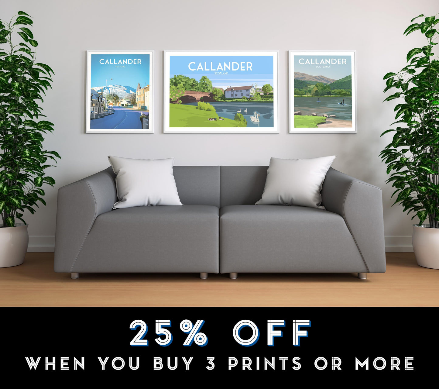 Callander Travel Poster | Scottish Village Wall Art | River Teith Print | A4 A3 A2 A1 | Matt or Satin Finish