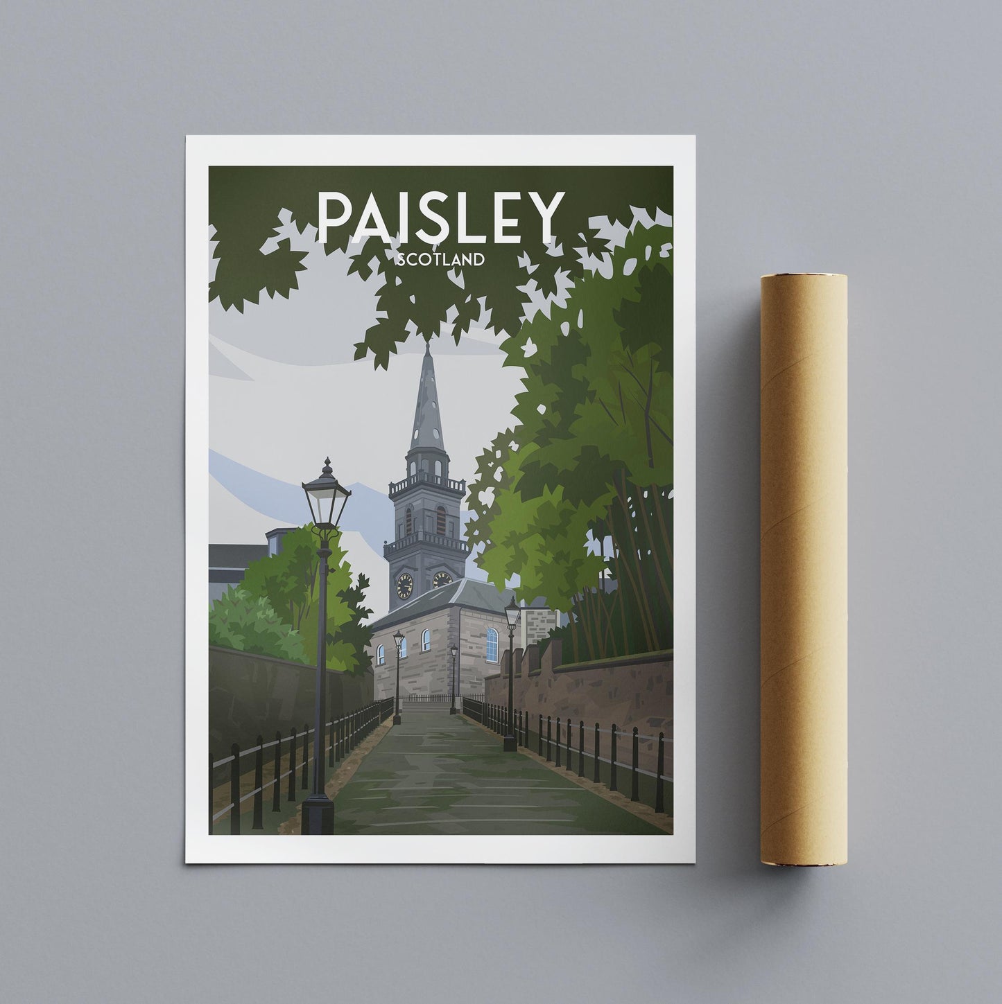 Paisley, Scotland – Travel Poster Print Featuring the High Church (A4, A3, A2, A1 – Matt or Satin Finish)