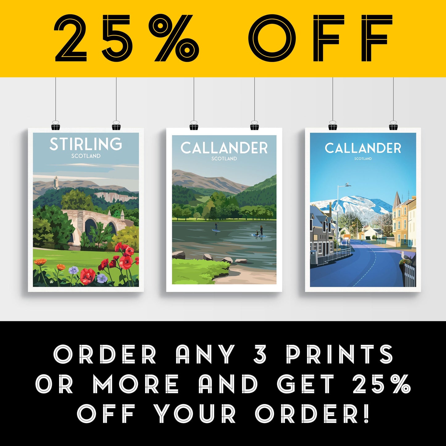 Callander Print - Scottish Travel Poster - Loch Lubnaig - Perthshire - Paddle Boarding