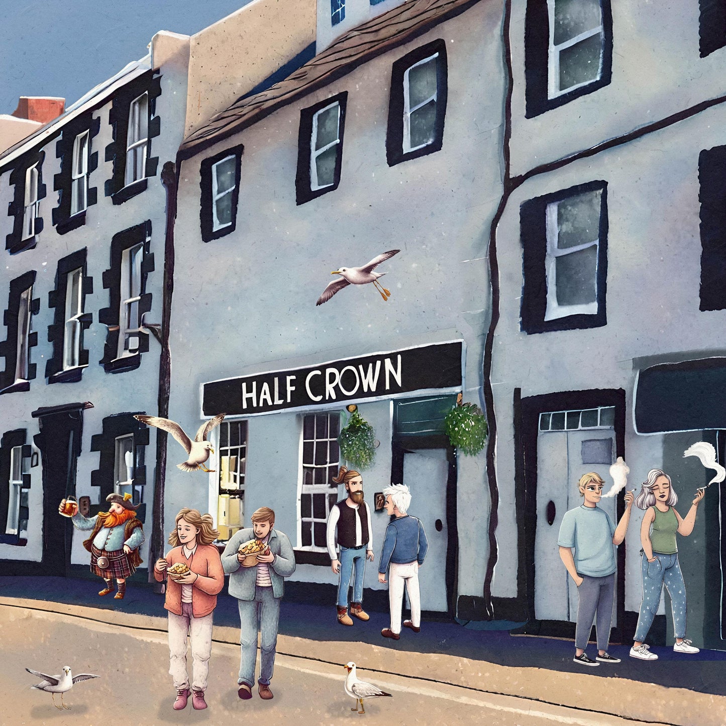 Whimsical Inverkeithing Poster | Featuring The Half Crown Pub | Unique Scotland Art Print | A4–A1 Sizes