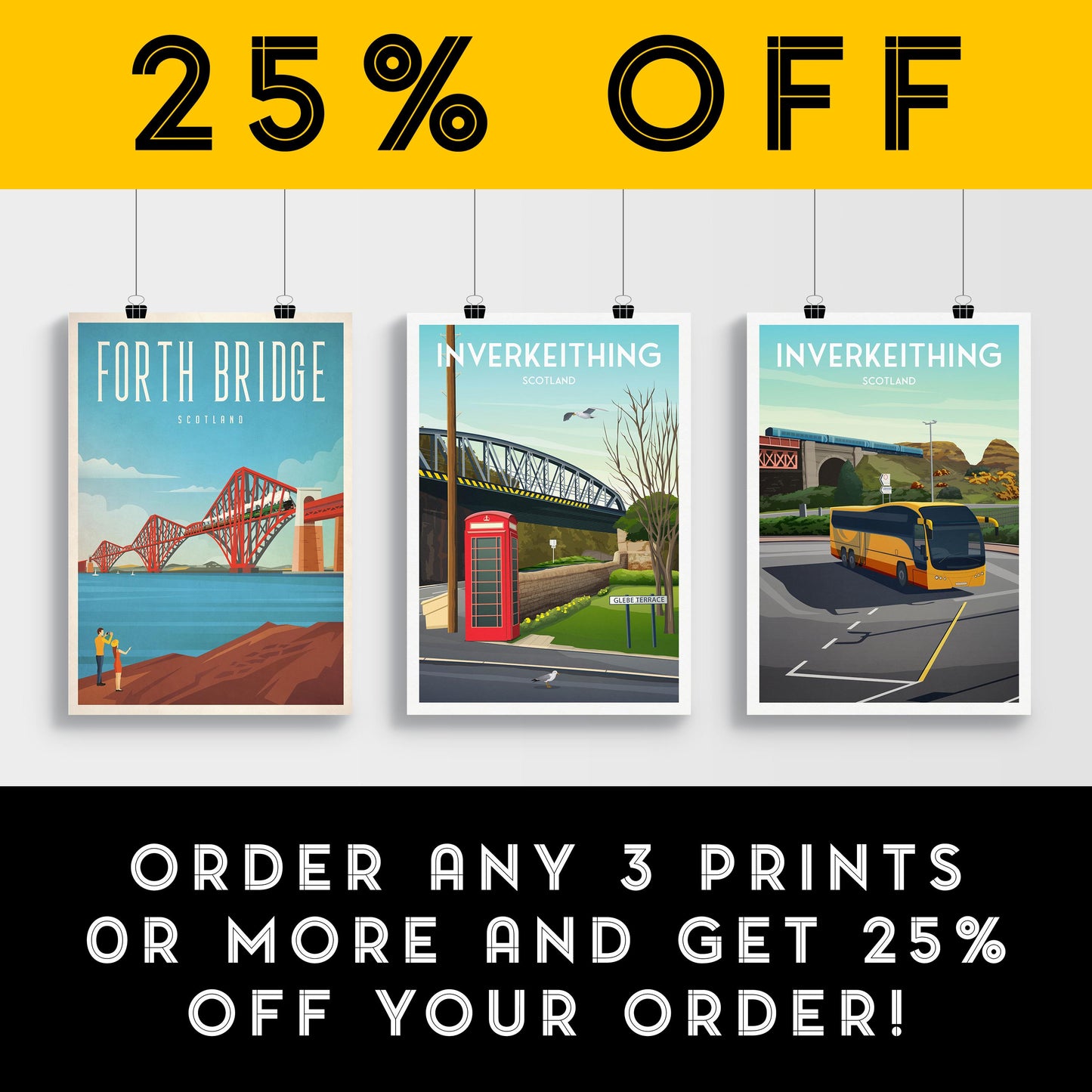 Inverkeithing Travel Poster – Glebe Terrace & Railway Bridge – A4 to A1 Wall Art Print
