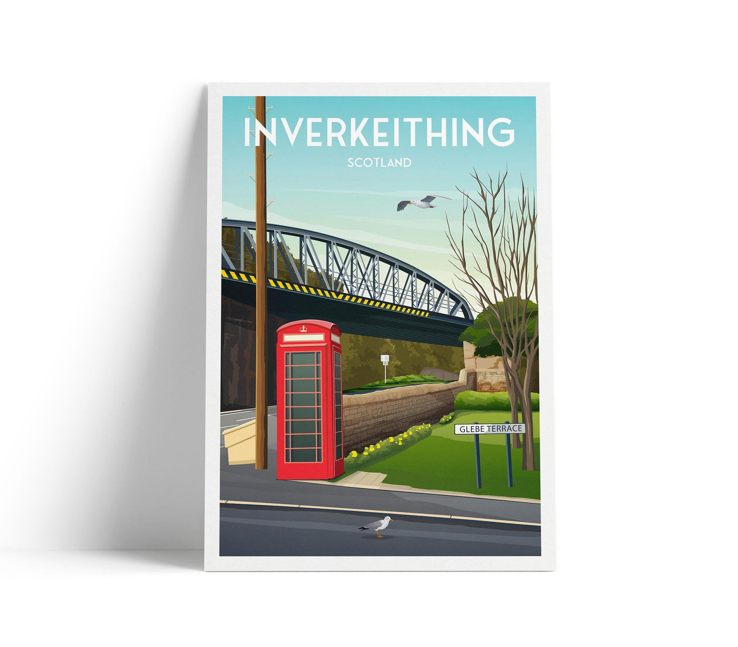 Inverkeithing Travel Poster – Glebe Terrace & Railway Bridge – A4 to A1 Wall Art Print