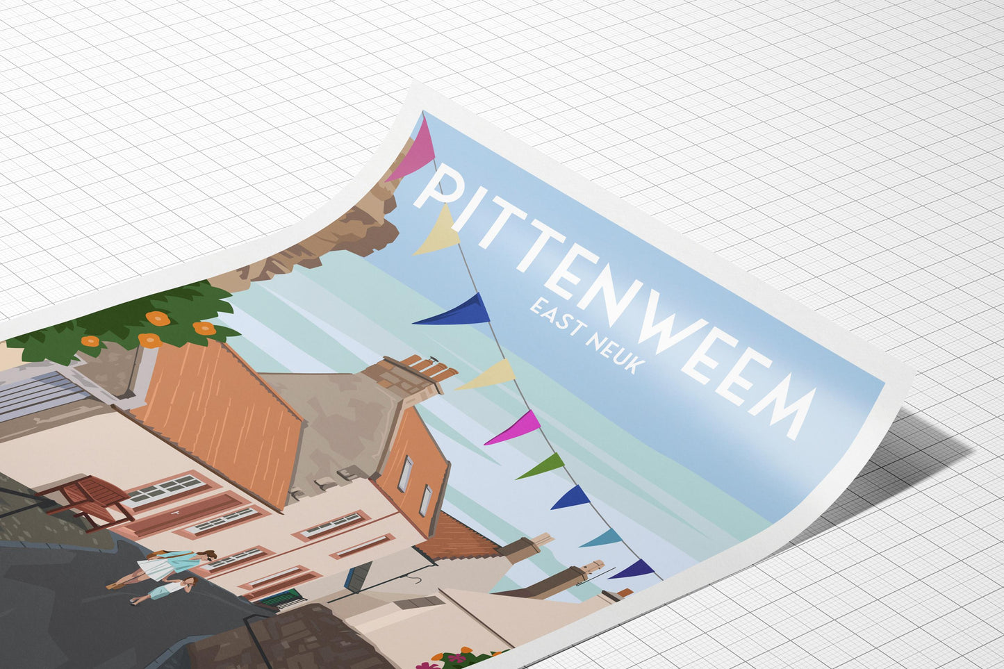 Pittenweem Travel Poster – St Fillan’s Cave View – A4 - A1 Print – East Neuk of Fife