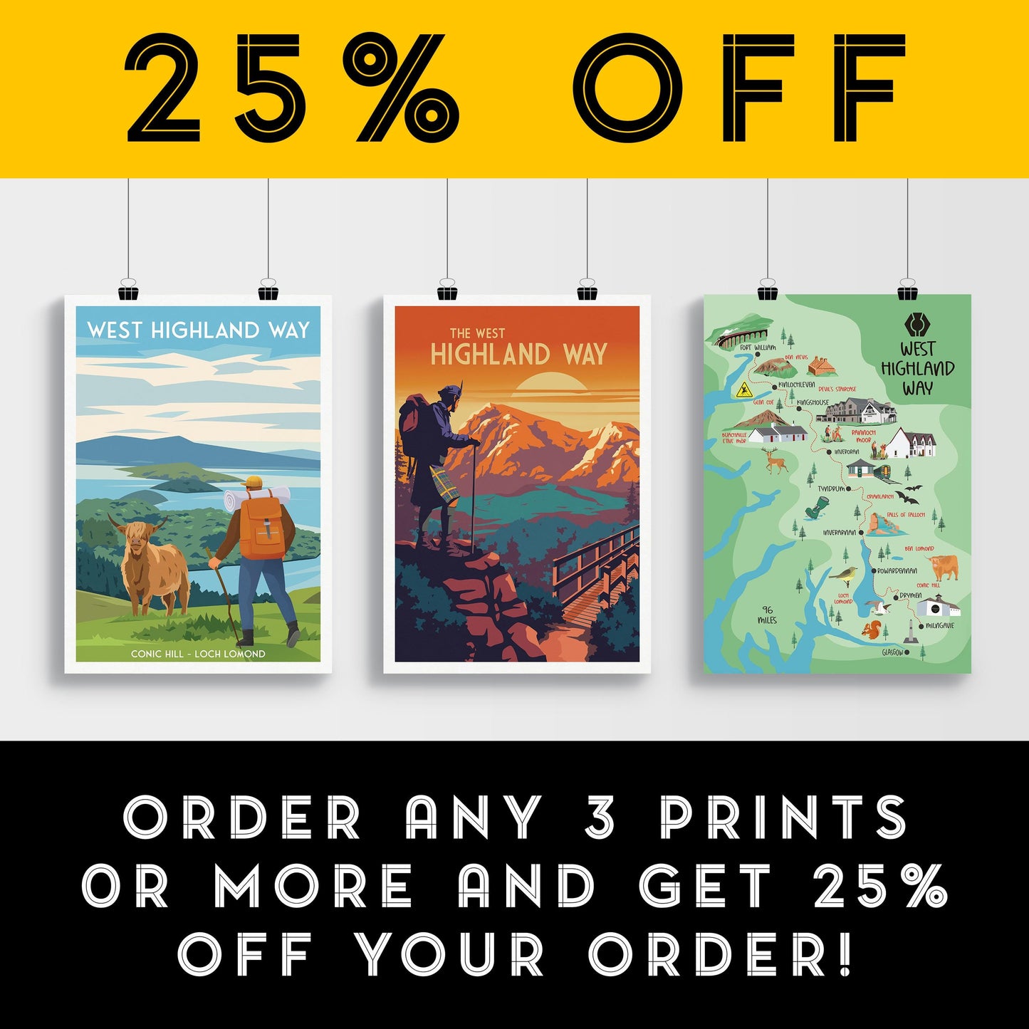 West Highland Way Travel Poster – Buachaille Etive Mòr – Scottish Highlands Wall Art Print (A4–A1)