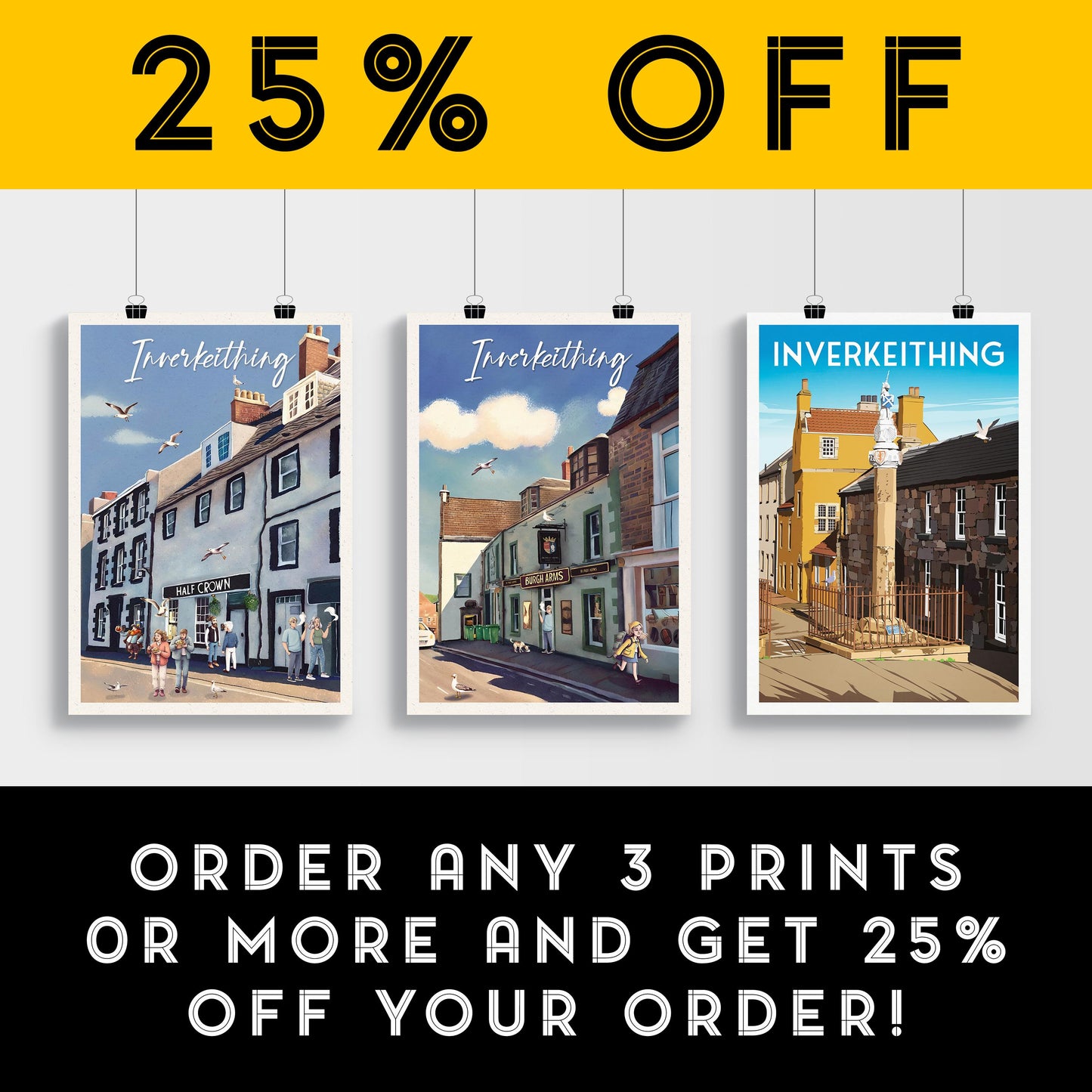 Inverkeithing Wall Art Print – Whimsical Illustration of the Burgh Arms Pub | Scotland Travel Poster | A4 A3 A2 A1 Sizes