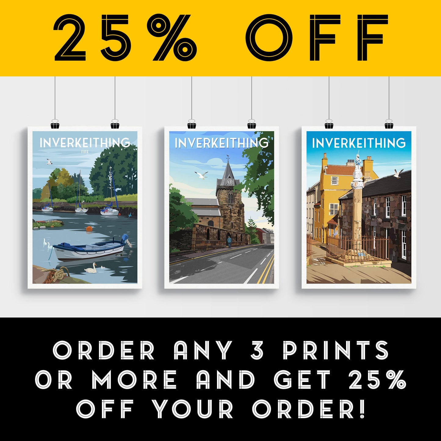 Inverkeithing Parish Church Travel Poster – Scottish Wall Art Print | Historic Fife Illustration | A4 A3 A2 A1 | Matt or Satin Finish