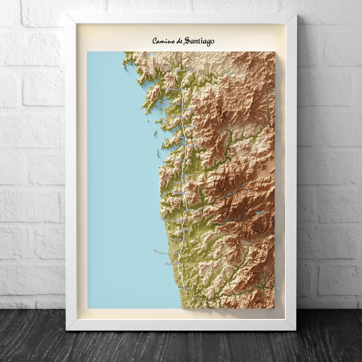 Camino de Santiago 3D Shaded Trail Map | Portuguese Way | A3, A2, A1
