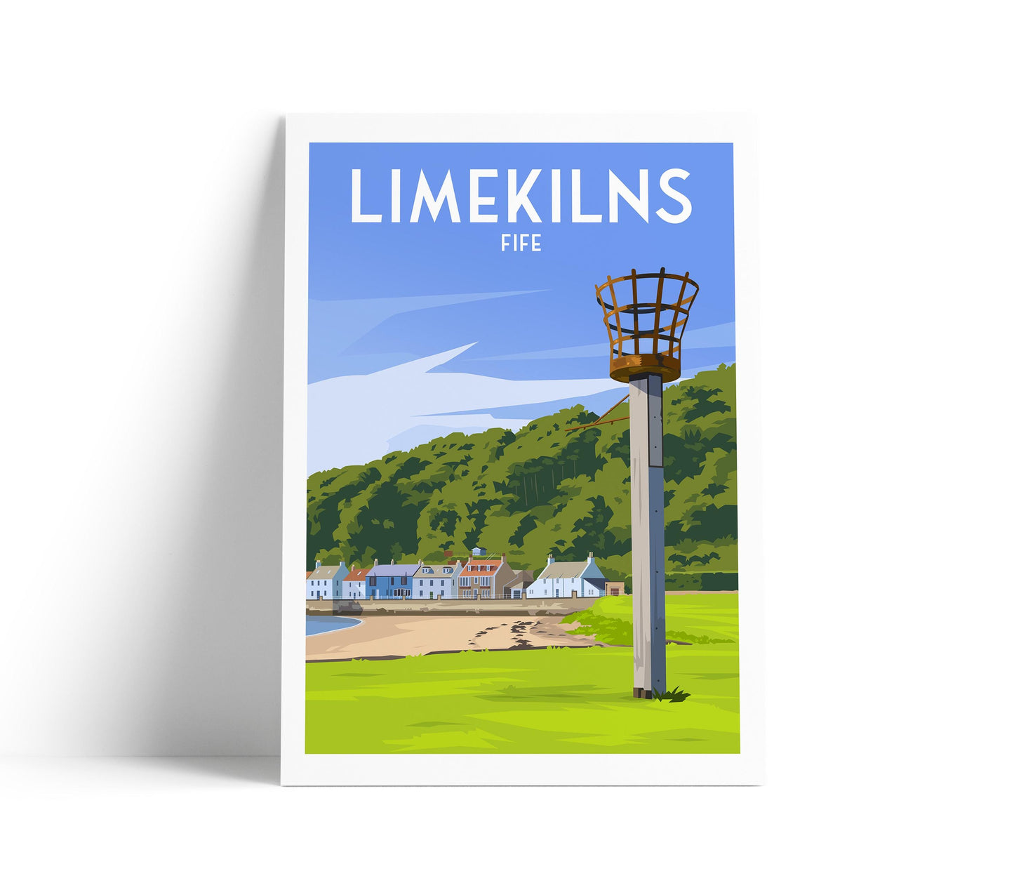 Limekilns Travel Poster, Fife Wall Art Print – Coastal Village Illustration, Scotland Seaside Artwork, A4 A3 A2 A1 Sizes