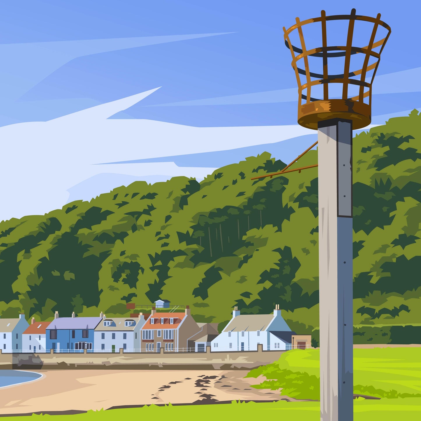 Limekilns Travel Poster, Fife Wall Art Print – Coastal Village Illustration, Scotland Seaside Artwork, A4 A3 A2 A1 Sizes