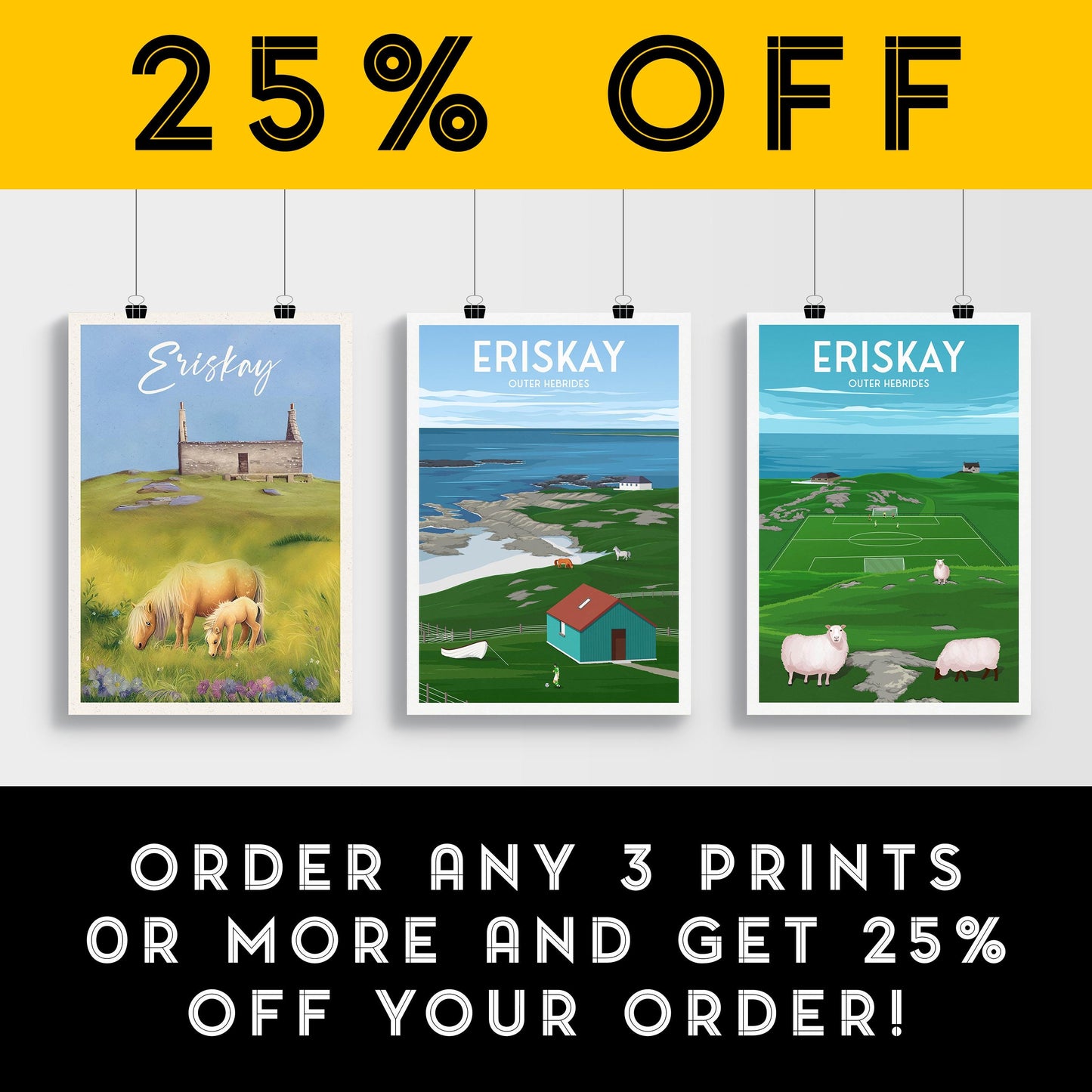 Eriskay Travel Poster – Outer Hebrides Wall Art Print | A4–A1 | Matt or Satin Finish