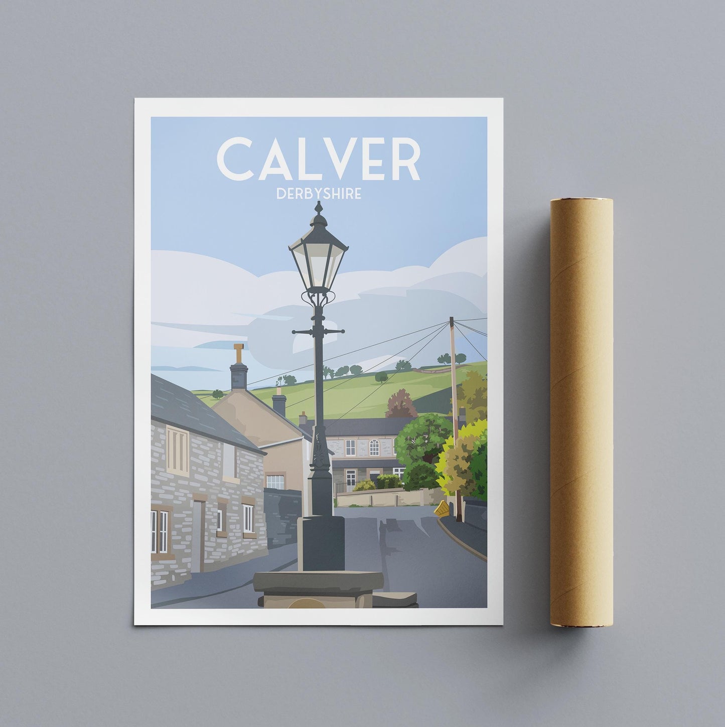 Calver Derbyshire Travel Poster | A4–A1 Wall Art Print | Matt or Satin Finish | Peak District Countryside Illustration