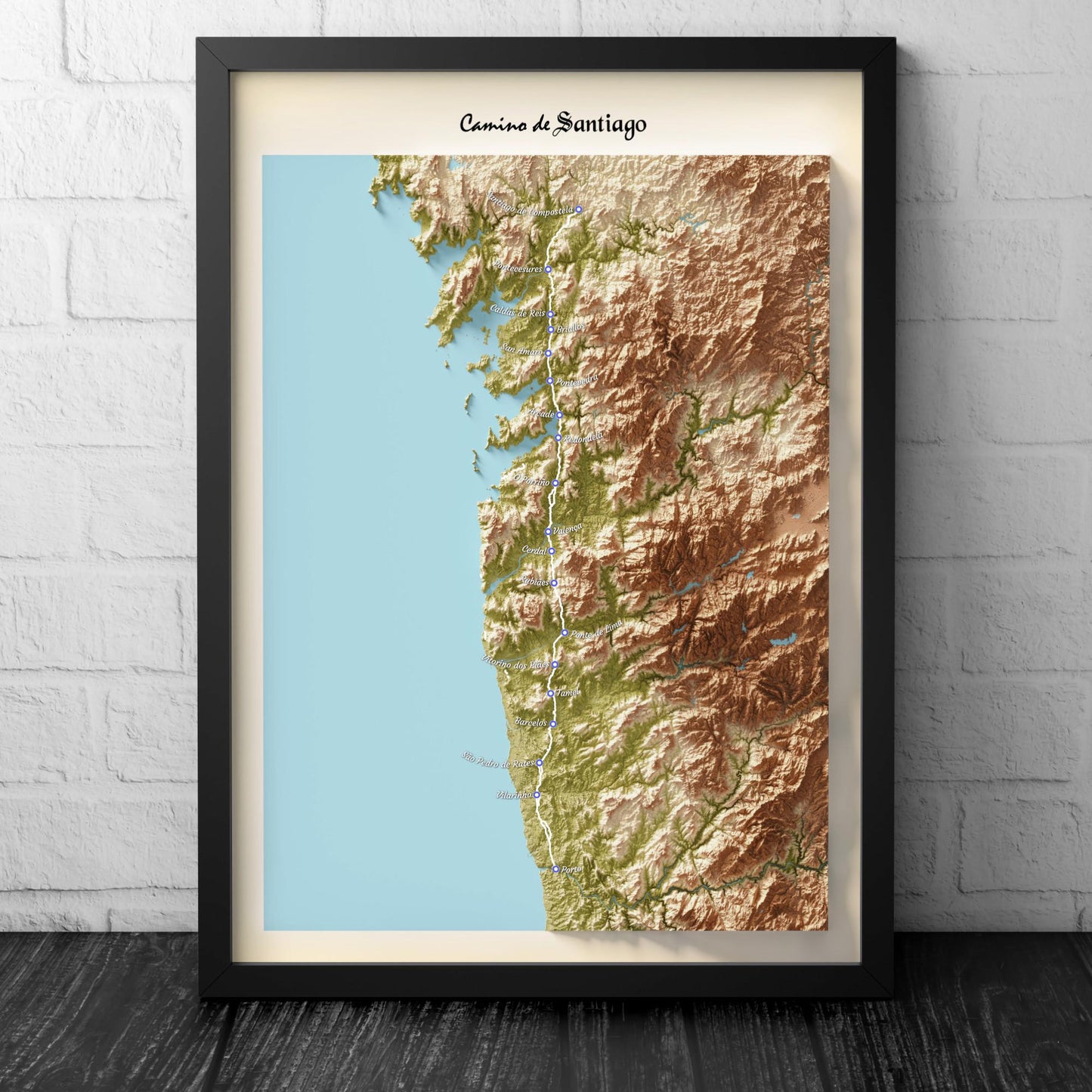 Camino de Santiago 3D Shaded Trail Map | Portuguese Way | A3, A2, A1