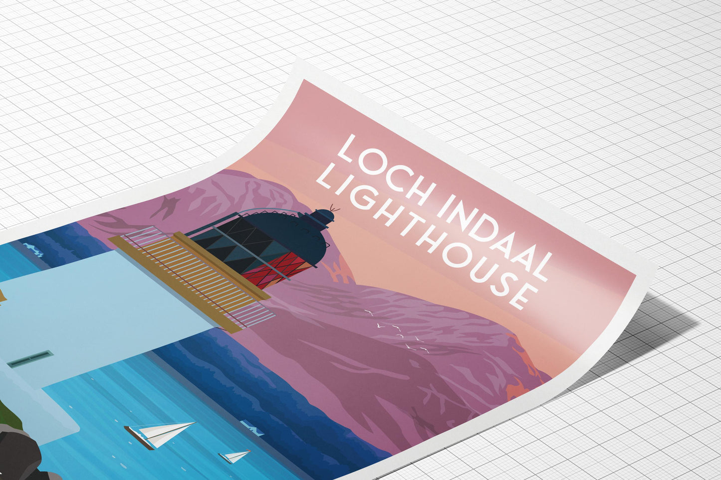 Loch Indaal Lighthouse Travel Poster – Isle of Islay Wall Art | A4 to A1 Sizes | Matt or Satin Finish