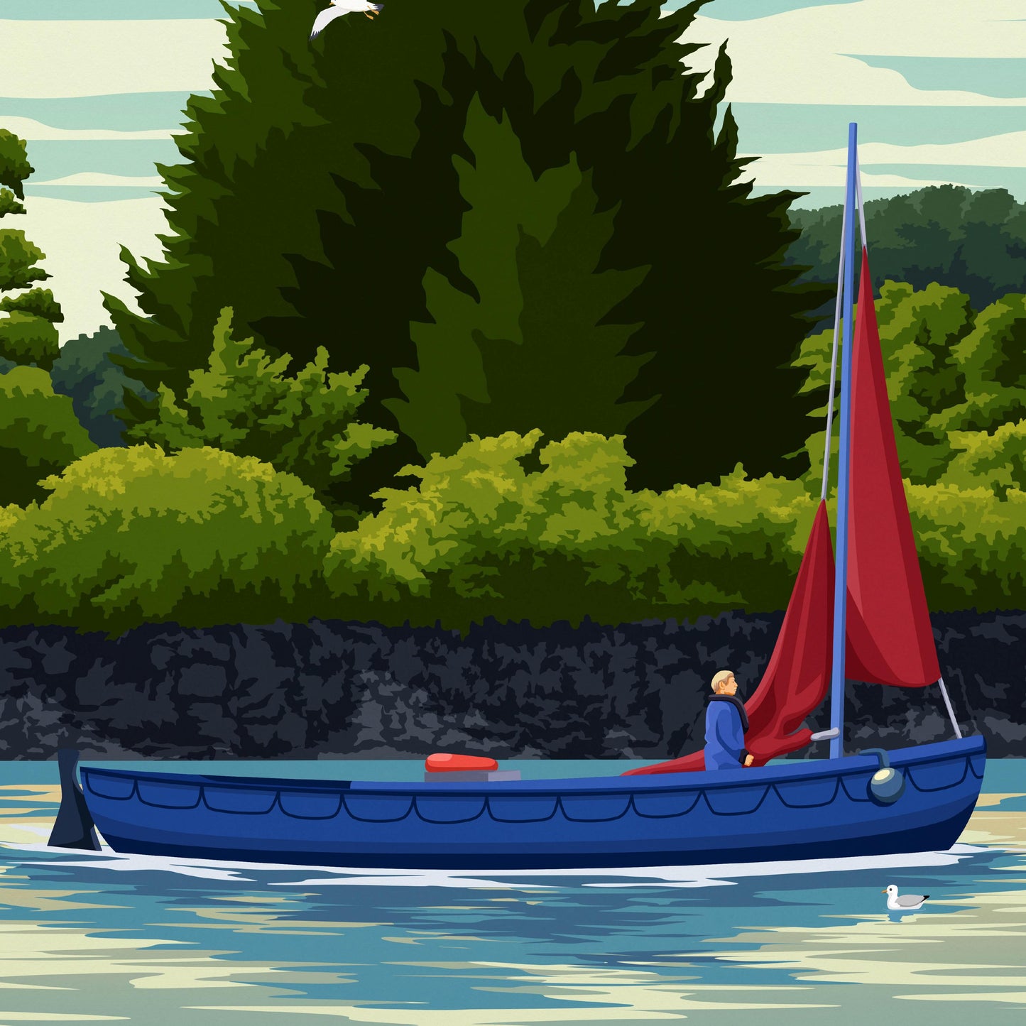 Inverkeithing Travel Poster – Fife Wall Art Print of the Harbour with Sailboat | Scotland Coastal Decor | A4 to A1, Matt or Satin Finish