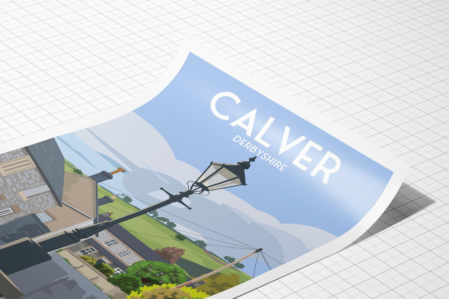 Calver Derbyshire Travel Poster | A4–A1 Wall Art Print | Matt or Satin Finish | Peak District Countryside Illustration