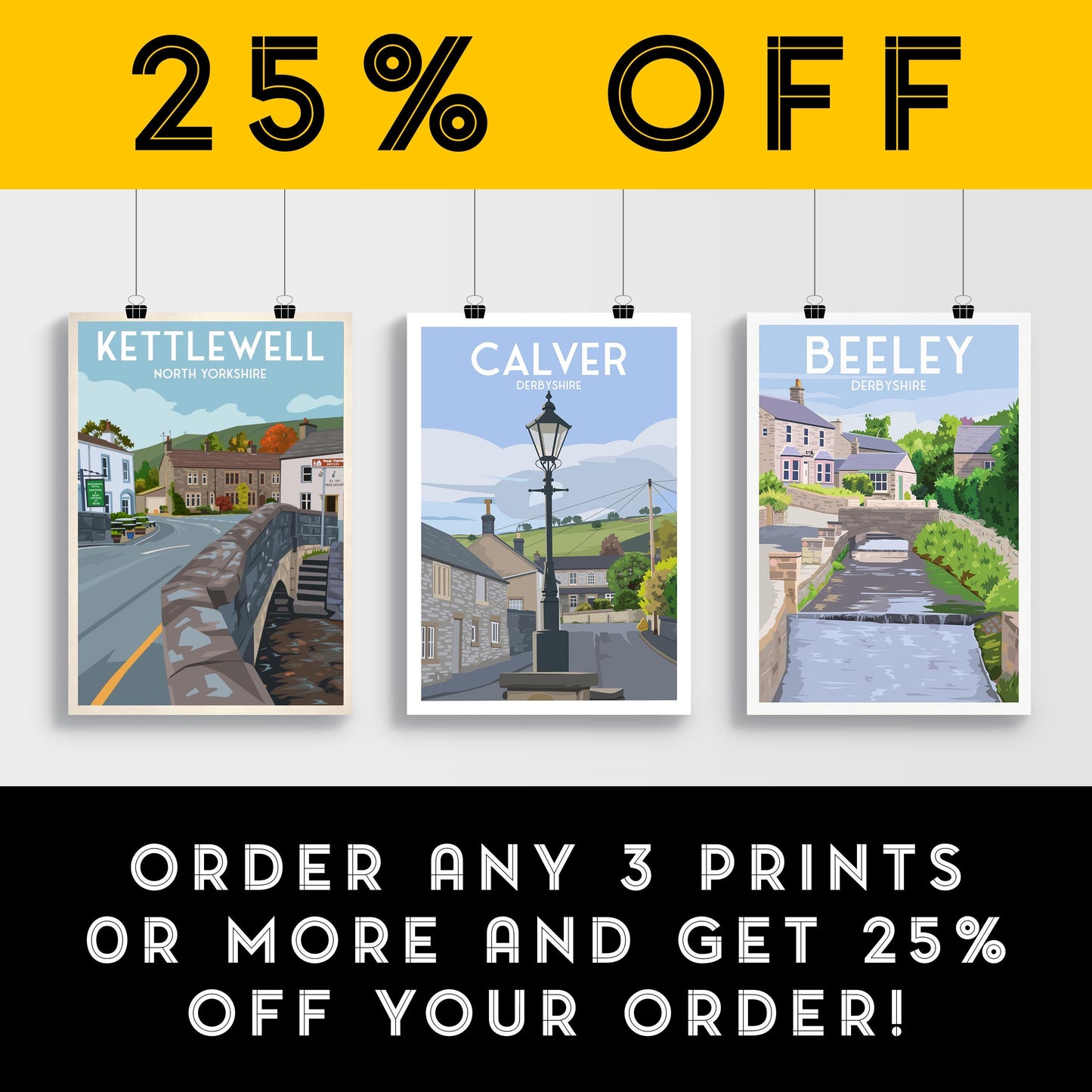 Calver Derbyshire Travel Poster | A4–A1 Wall Art Print | Matt or Satin Finish | Peak District Countryside Illustration