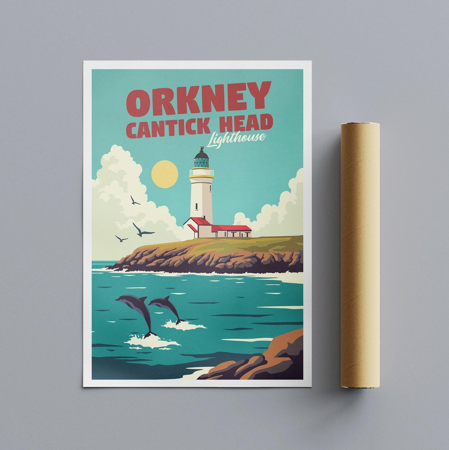 Orkney Lighthouse Travel Poster: Vintage Scottish Coastal Art