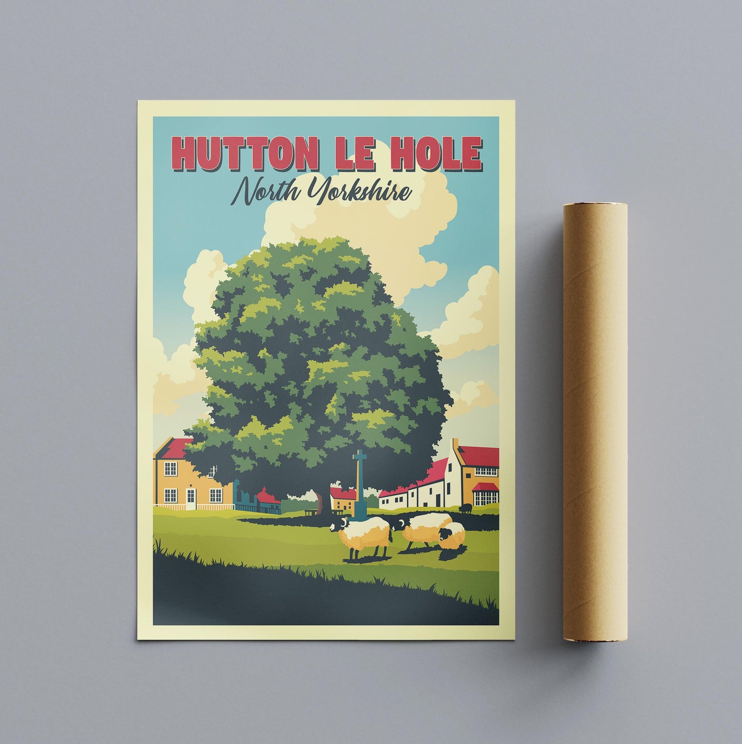 Hutton le Hole North Yorkshire Travel Poster – Vintage-Style Village Wall Art Print – Countryside Landscape