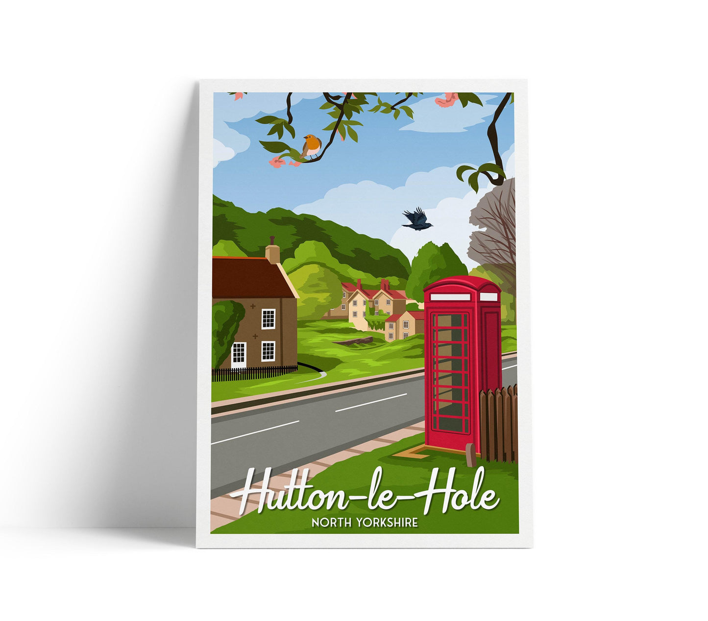 Hutton le Hole Travel Poster: Yorkshire Village, Red Telephone Box