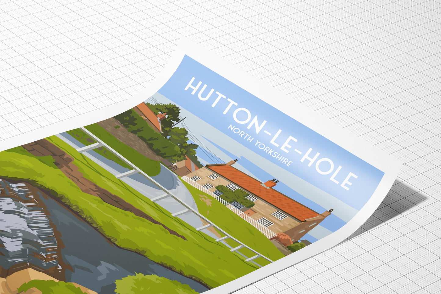 Hutton le Hole North Yorkshire Travel Poster – Vintage-Style Village Wall Art Print – Countryside Landscape