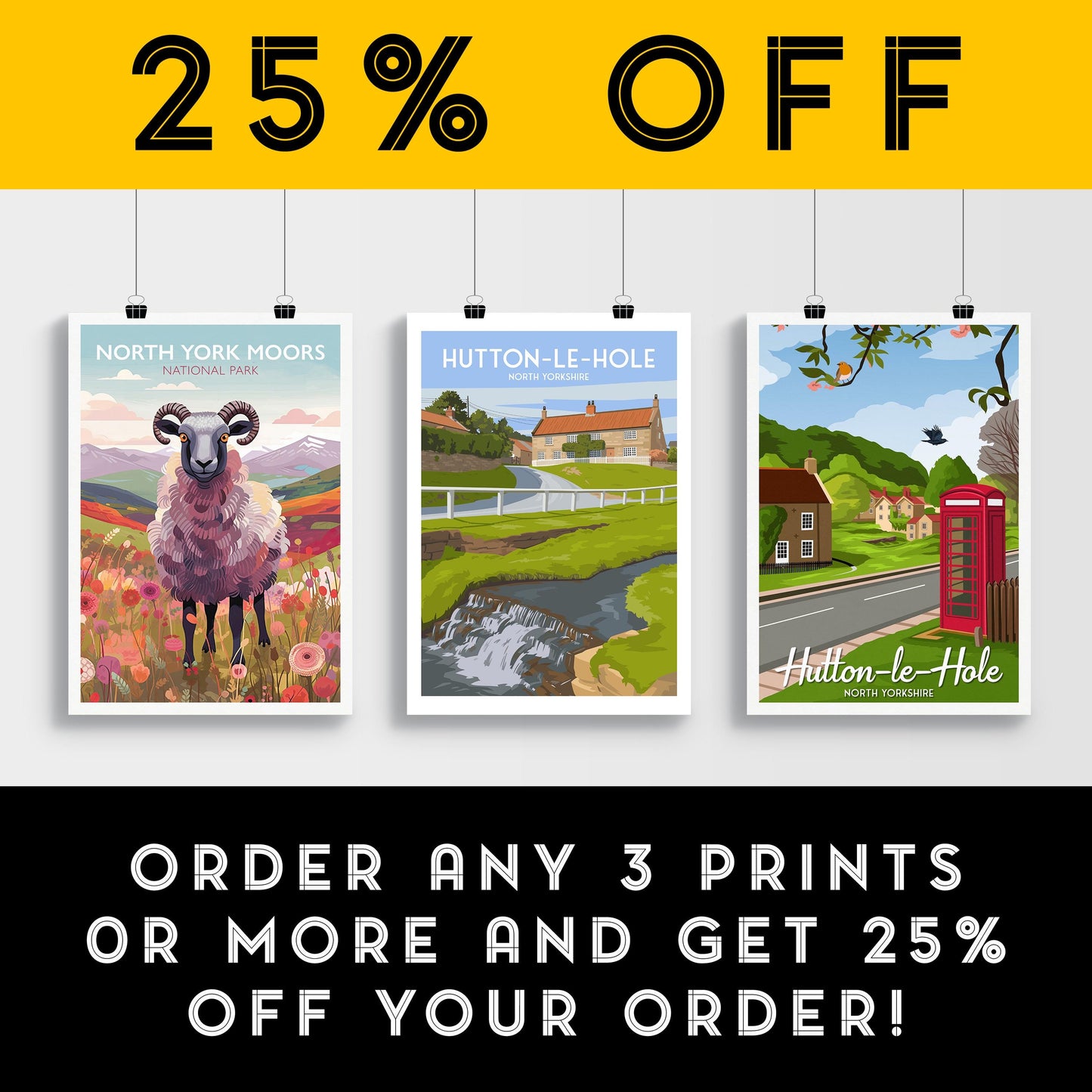 Hutton le Hole North Yorkshire Travel Poster – Vintage-Style Village Wall Art Print – Countryside Landscape