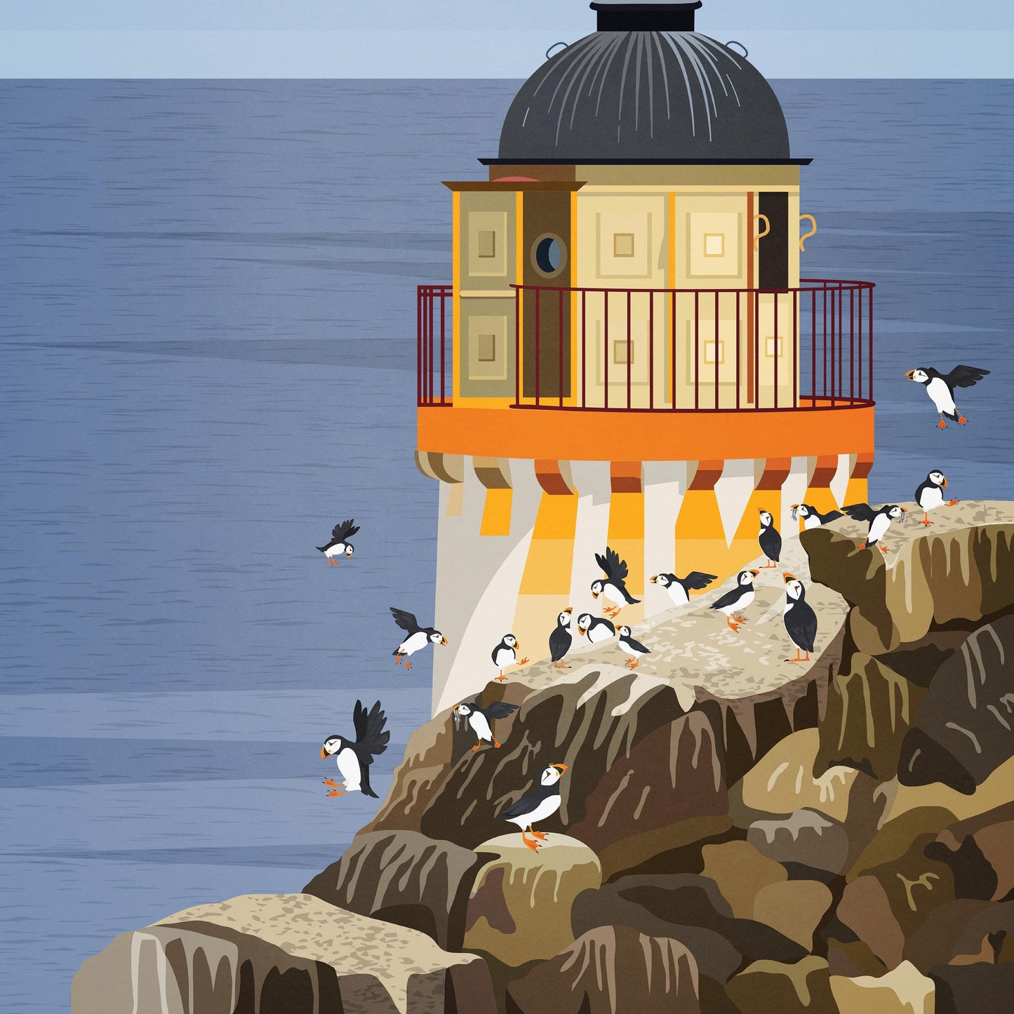 Isle of May Print - Low Light Lighthouse - Puffins, Scotland