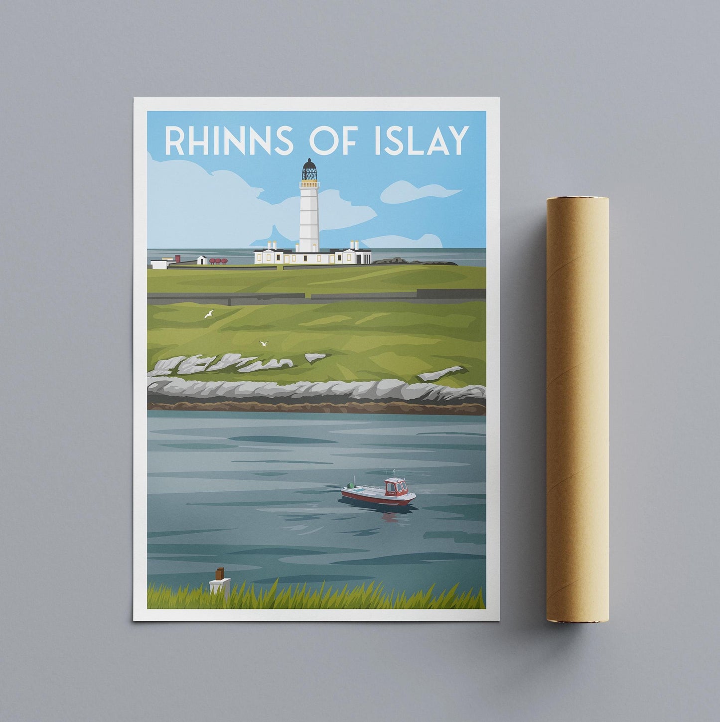 Vintage Rhinns of Islay Travel Poster: Scottish Lighthouse Art Print