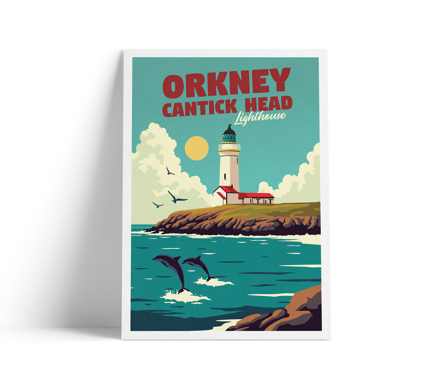 Orkney Lighthouse Travel Poster: Vintage Scottish Coastal Art
