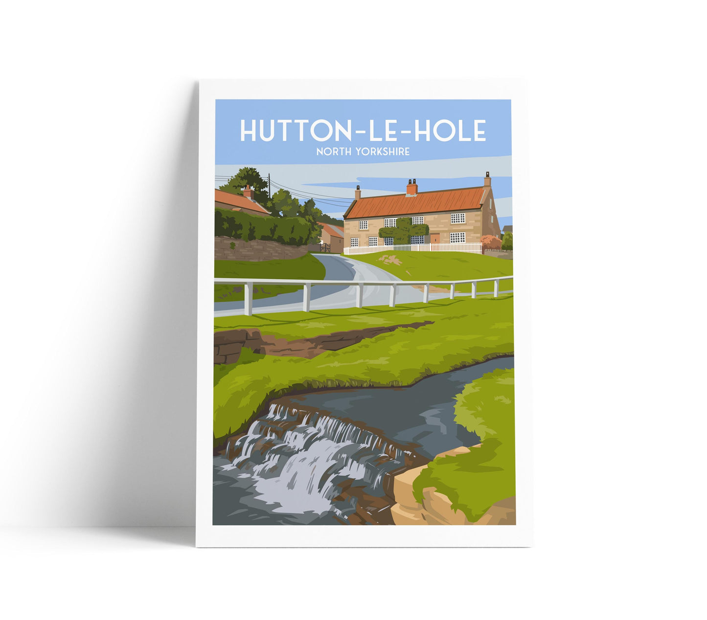 Hutton le Hole North Yorkshire Travel Poster – Vintage-Style Village Wall Art Print – Countryside Landscape