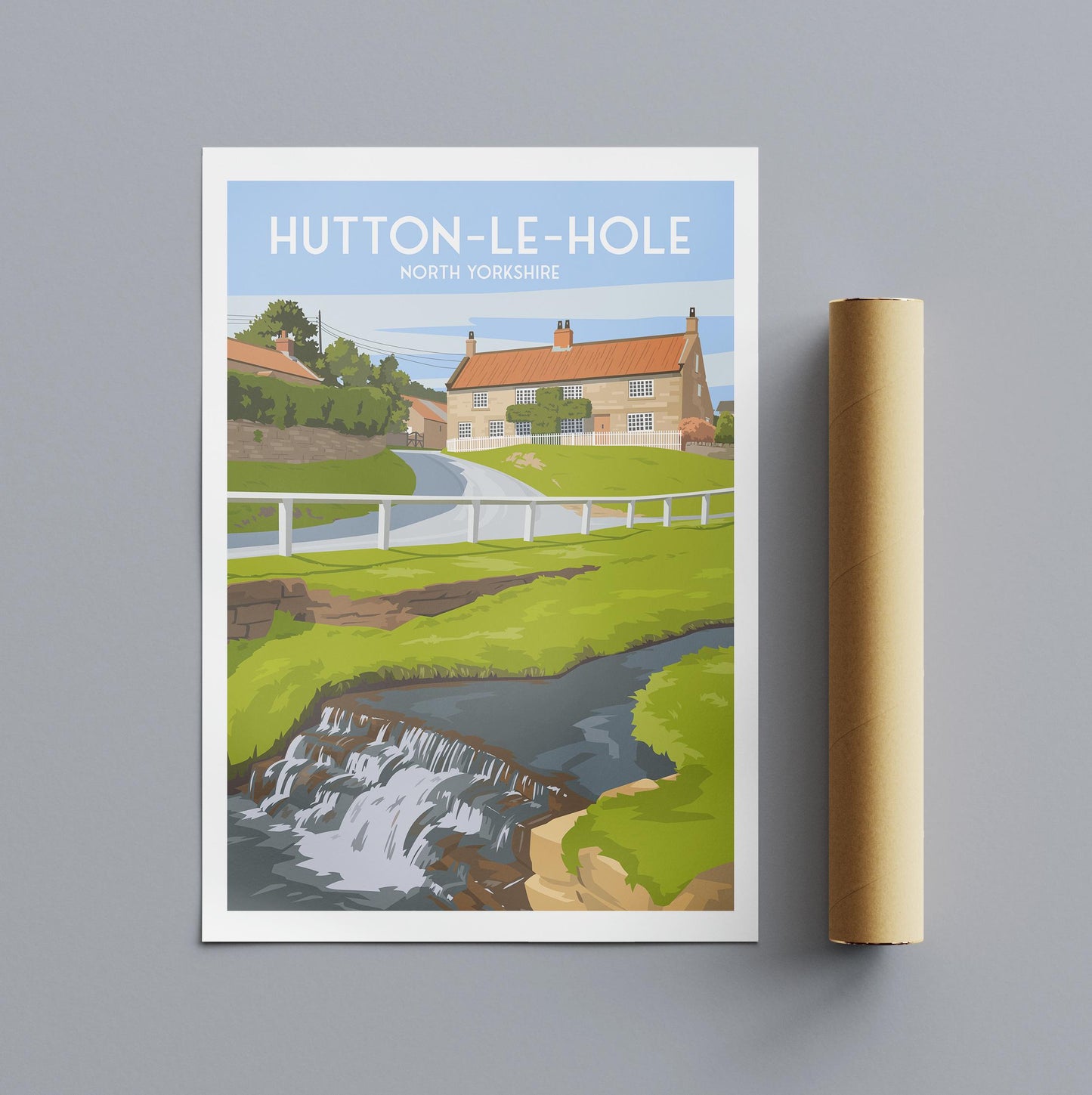 Hutton le Hole North Yorkshire Travel Poster – Vintage-Style Village Wall Art Print – Countryside Landscape