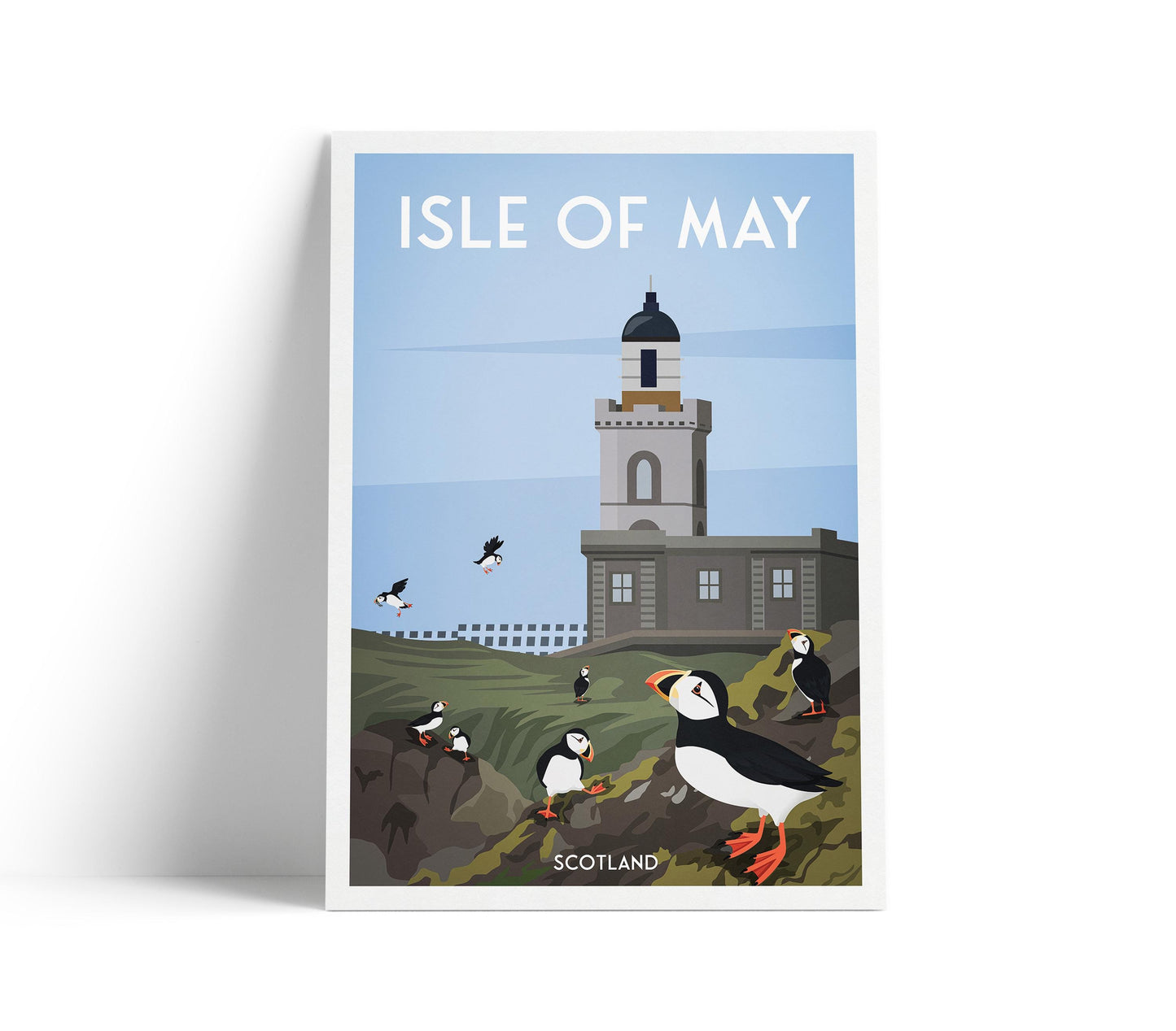 Isle of May Print - High Light Lighthouse, Puffins, Scotland