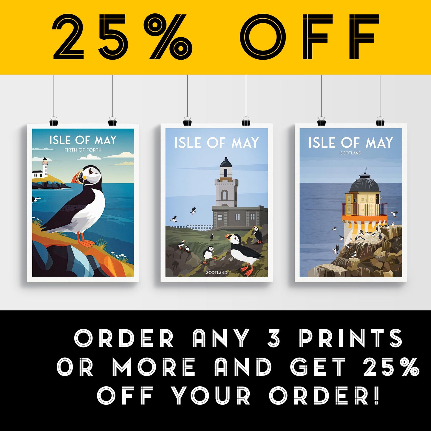 Isle of May Print - Low Light Lighthouse - Puffins, Scotland