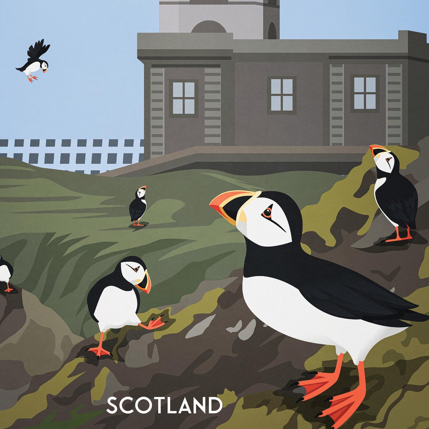 Isle of May Print - High Light Lighthouse, Puffins, Scotland