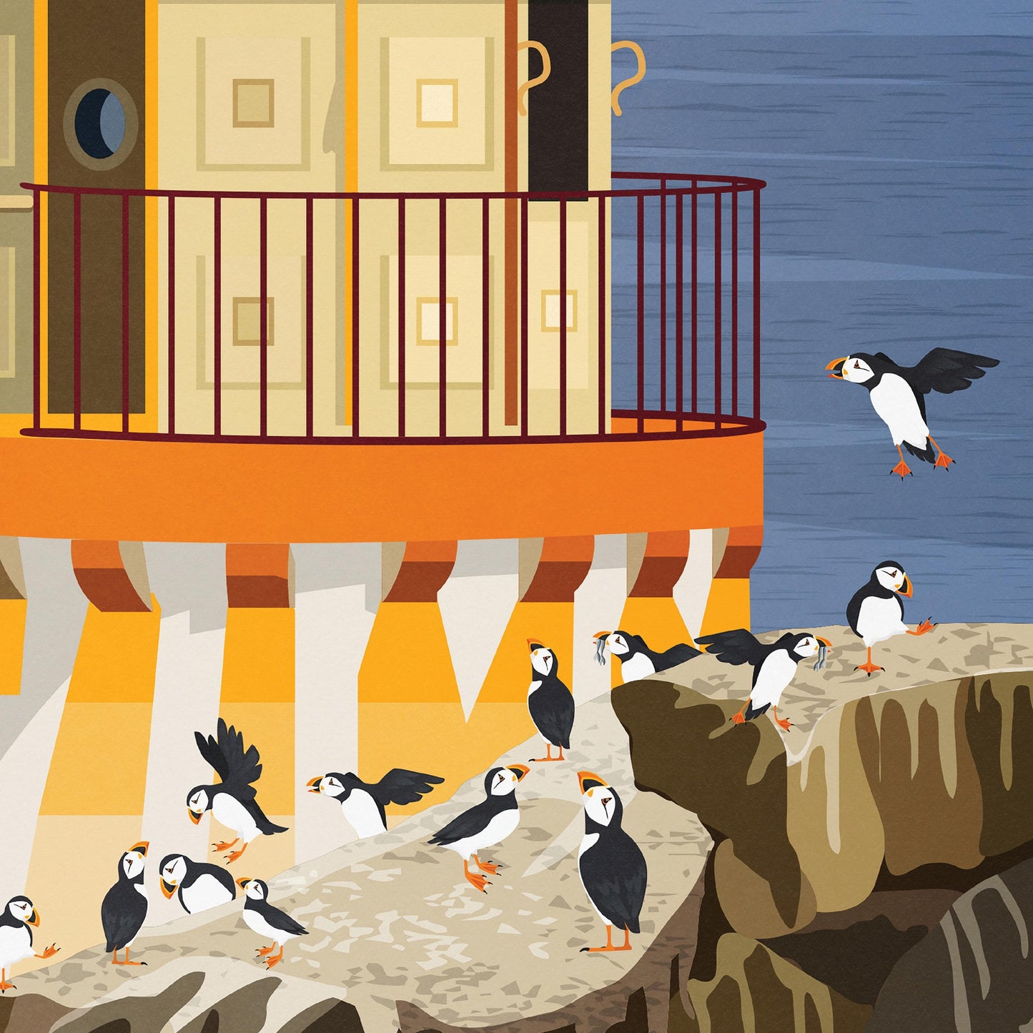 Isle of May Print - Low Light Lighthouse - Puffins, Scotland