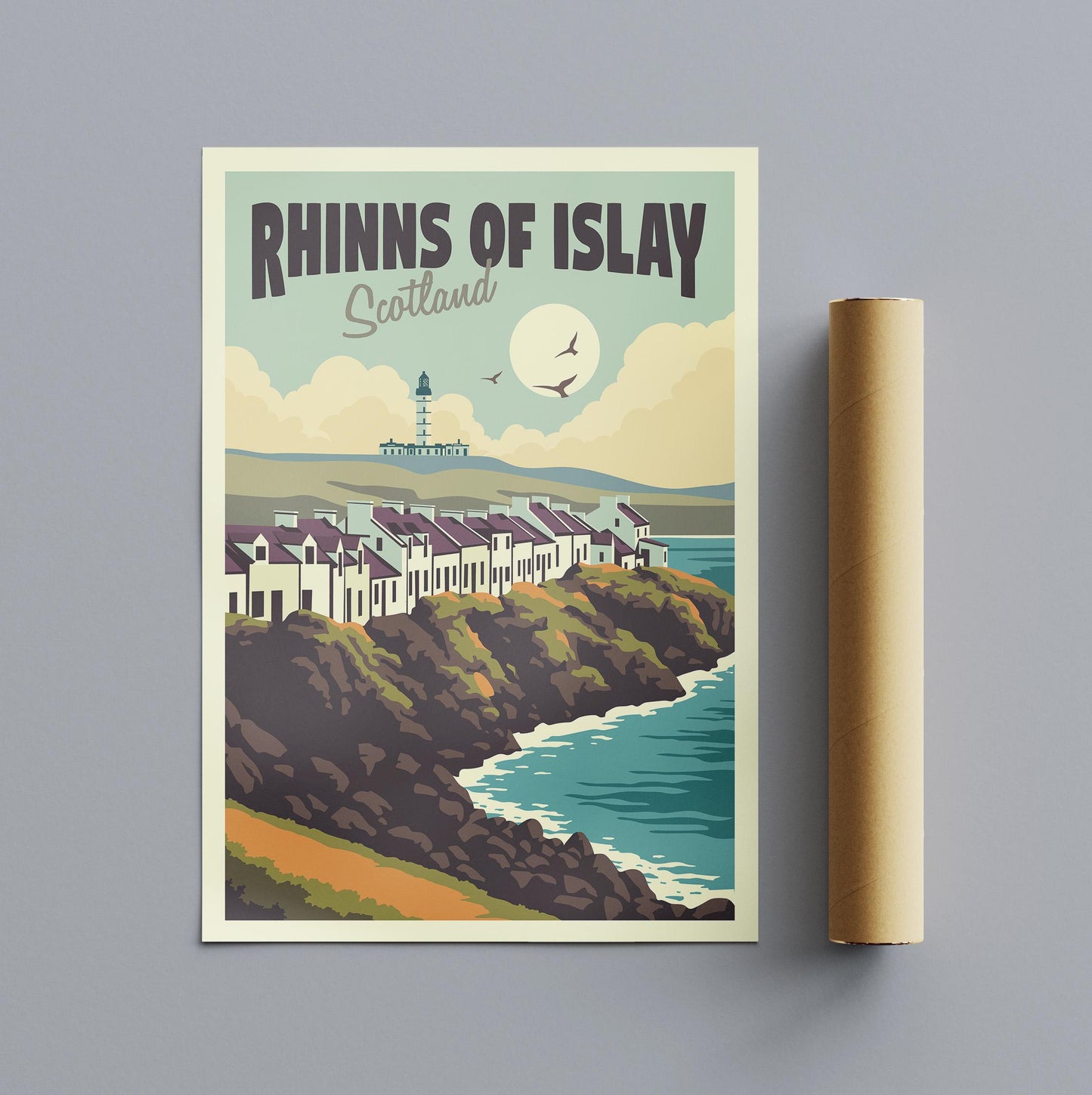 Rhinns of Islay Vintage Travel Poster: Scotland Coastal Art Print