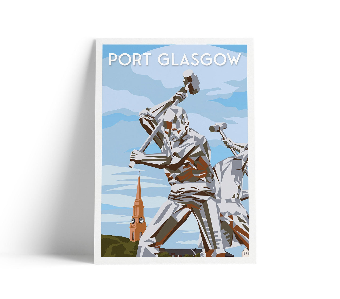 Port Glasgow Travel Poster | The Shipbuilders Sculpture Wall Art Print | Modern Scotland Poster | A4–A1 Sizes