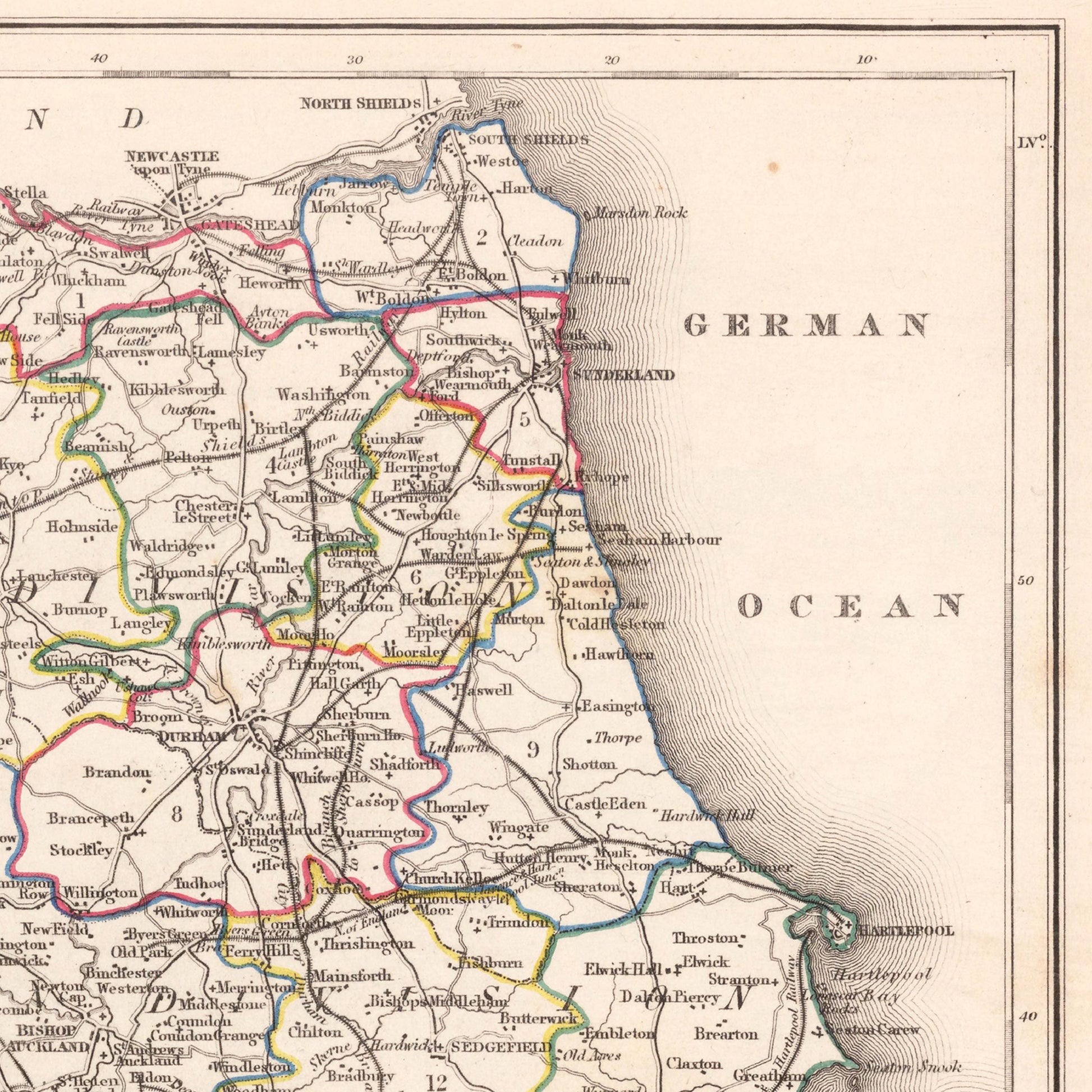 Map of Durham (1844) by Samuel Lewis – Historical County Map Reproduction Wall Art – Vintage Style Poster Print