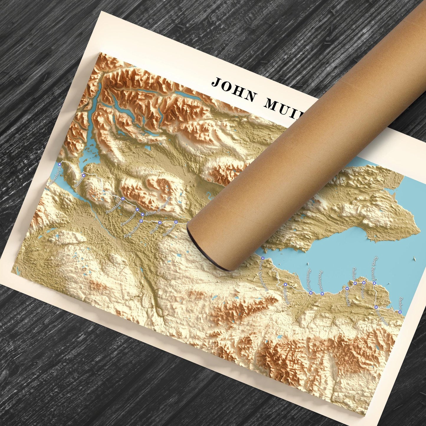 John Muir Way Trail Map Print – Scotland Walking Route Poster – A4 to A1 – Matt or Satin Finish