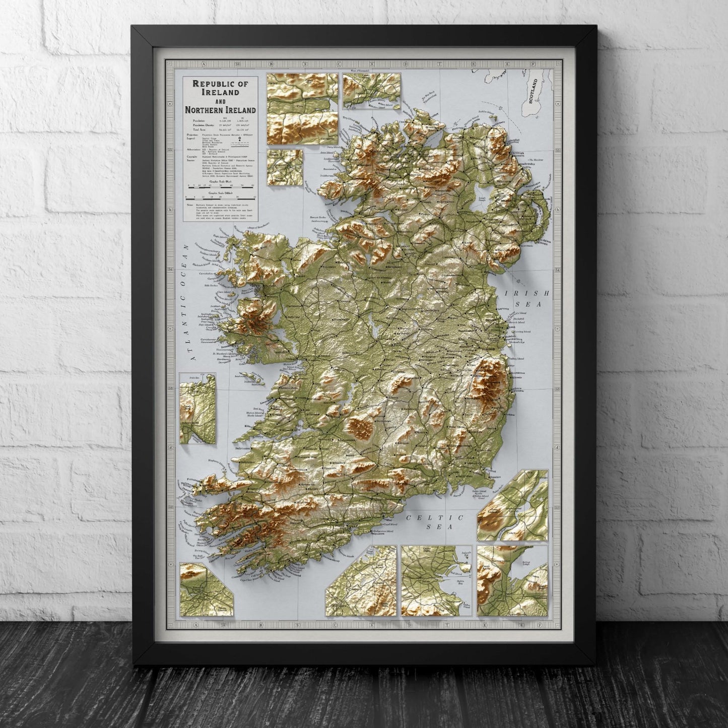 Political Map of Ireland & Northern Ireland – Vintage Style Wall Art Print – A3, A2, A1, 24x18, 32x24 – Matt or Satin Poster